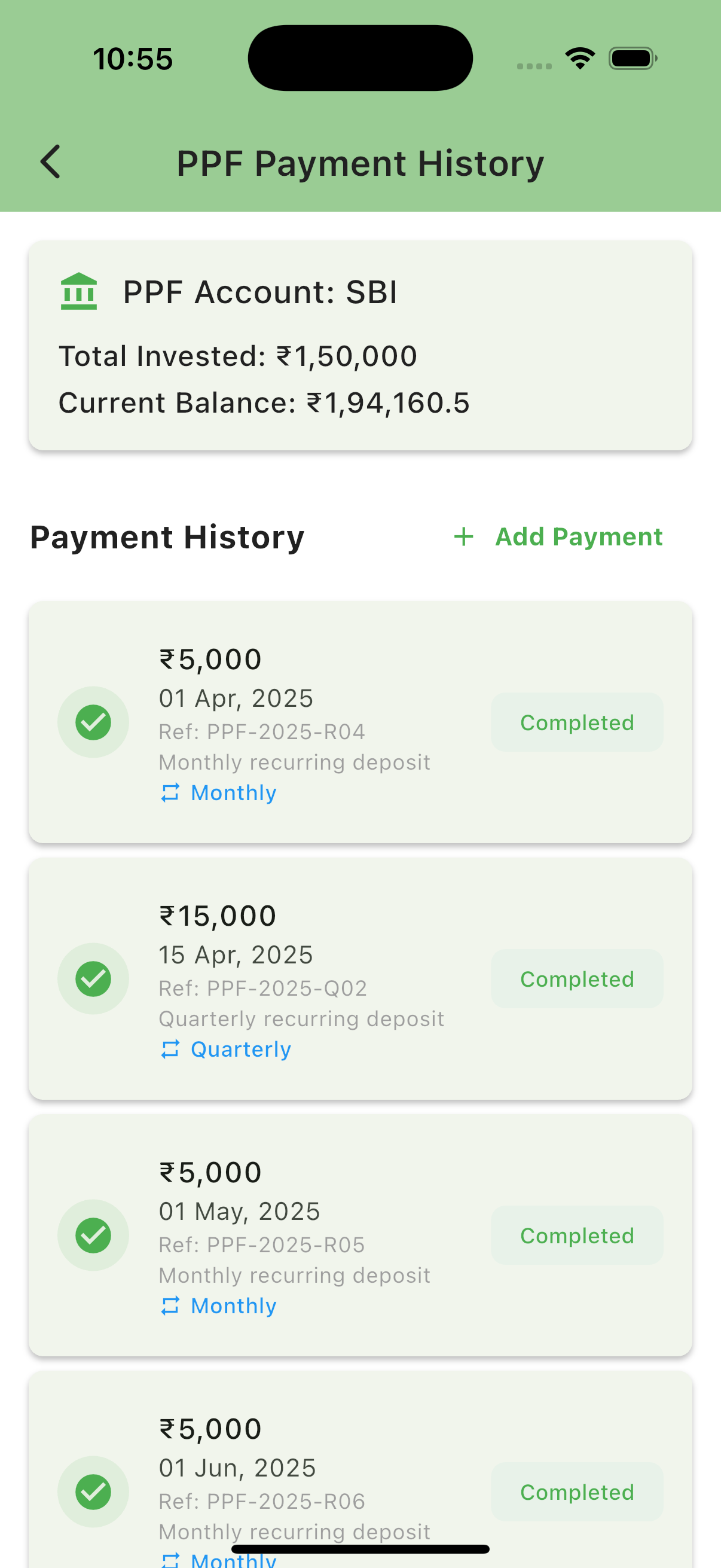 PPF Payment History